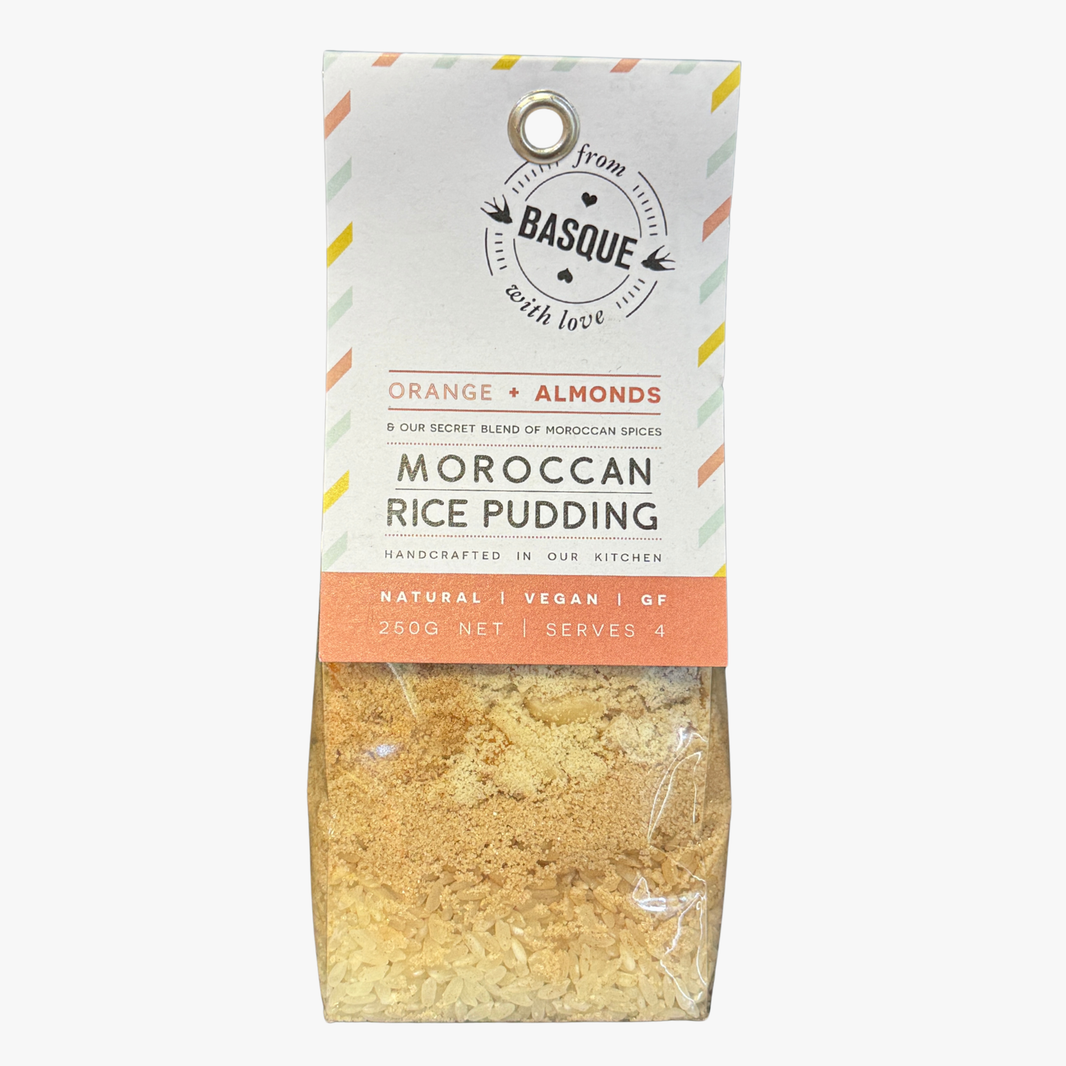 Bag of Basque Moroccan Rice Pudding with visible branding and product details.