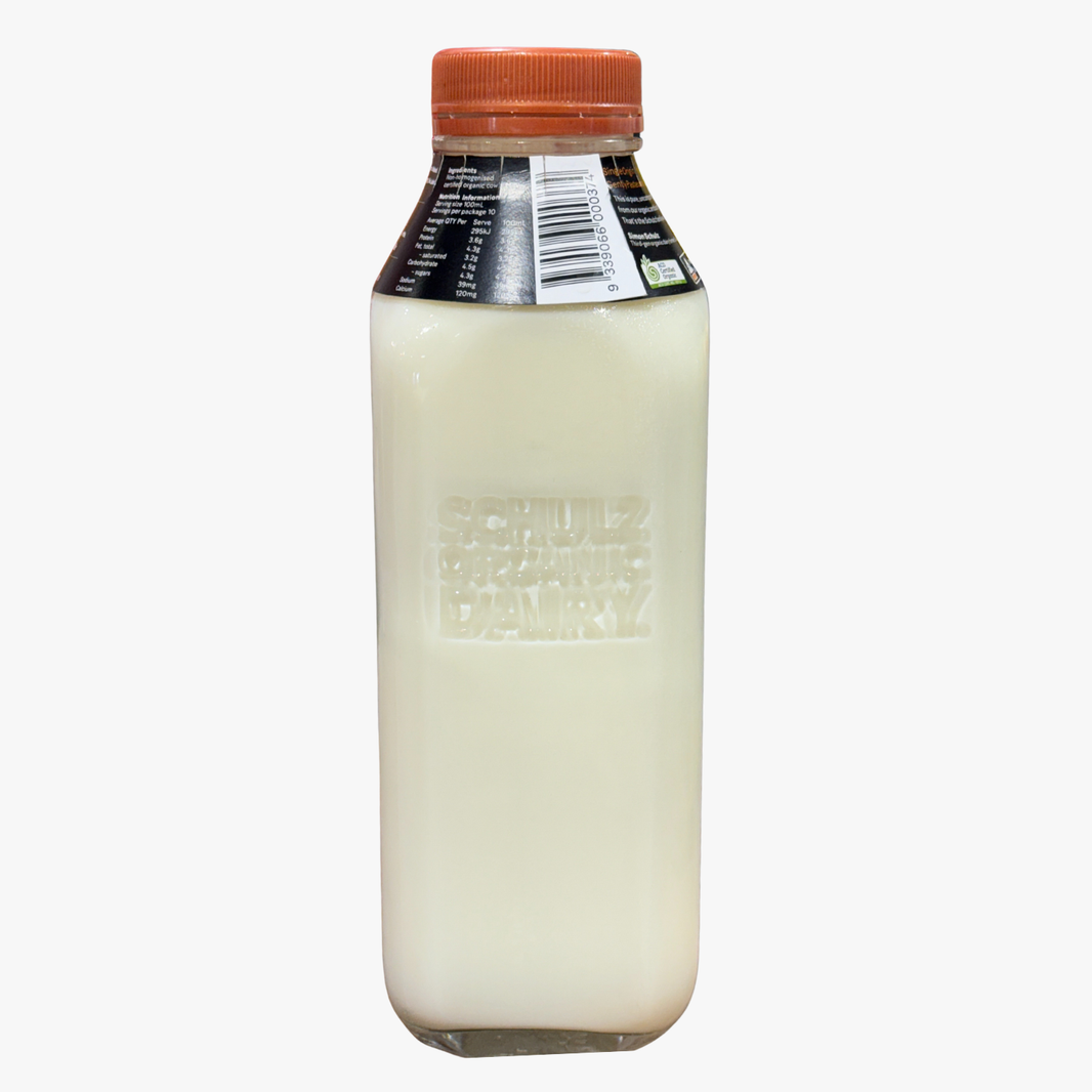 Organic Full Cream Milk Glass Bottle 1L - Schulz Organic Dairy