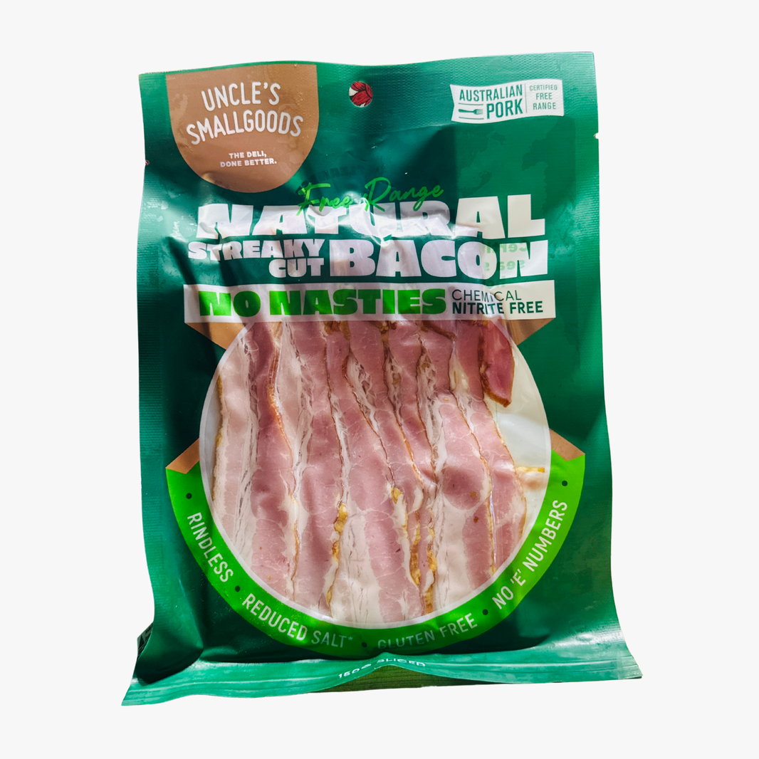 Free Range Natural Streaky Bacon Nitrite Free 150G - Uncles Smallgoods
